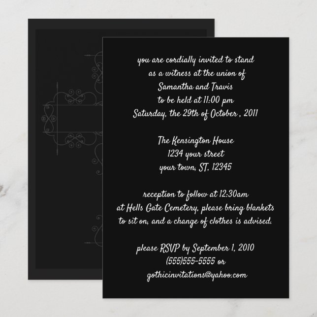 Dark Grey Cross Elegant Goth Wedding Invitation (Front/Back)