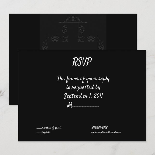 Dark Grey Cross Elegant Goth Wedding RSVP Invitation (Front/Back)