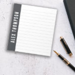 Dark Grey Custom Name Lined Notepad<br><div class="desc">Personalised lined notepad with your name in white letters written across the side against dark grey.</div>