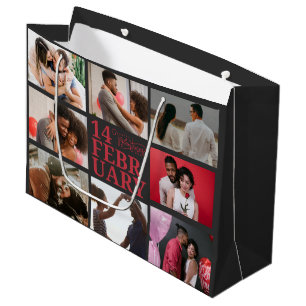Dark Grey   Custom Photo Happy Valentine's Day Large Gift Bag