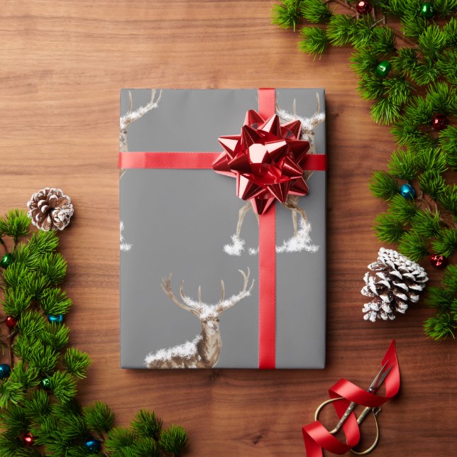 Dark Grey Deer Antlers Christmas Wrapping Paper (Holiday Gift)