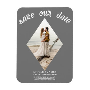 Dark Grey Diamond Photo Wedding Save the Date Magnet