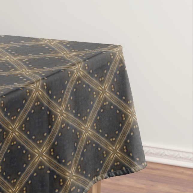 Dark Grey Diamonds with Gold Grid and Dots Pattern Tablecloth (In Situ)