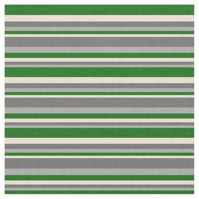 Dark Grey, Dim Grey, Beige & Dark Green Stripes Fabric (Close Up)