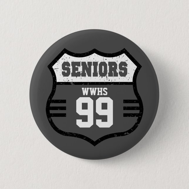 Dark Grey Distressed Seniors Road Sign 6 Cm Round Badge (Front)