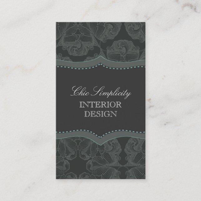 Dark grey elegant damask design business card (Front)