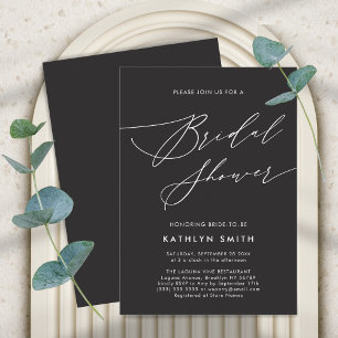 Dark Grey Elegant Script Minimalist Bridal Shower Invitation