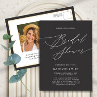 Dark Grey Elegant Script Minimalist Bridal Shower