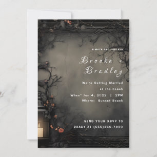 Dark Grey Enchanted Forest Wedding Invitation