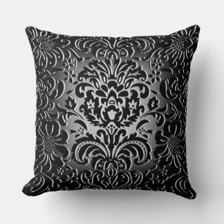 Dark Grey Fade "Mock Flock" Floral Pattern Cushion