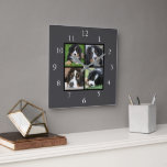 Dark grey Family custom photo collage Square Wall Clock<br><div class="desc">Family photo collage on dark grey background clock.
Add your own personal photos to personalise the clock.</div>