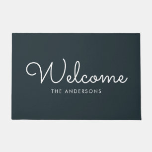 Dark Grey Fancy Script "Welcome" Personalised Doormat