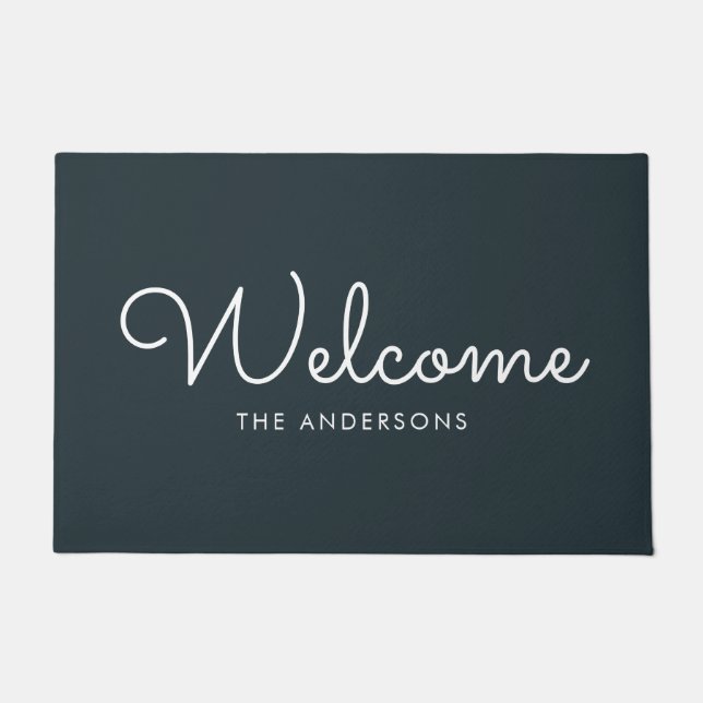Dark Grey Fancy Script "Welcome" Personalised Doormat (Front)