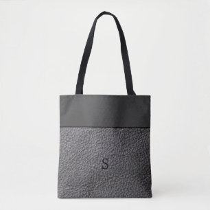 Dark grey faux leather and dark grey monogrammed tote bag