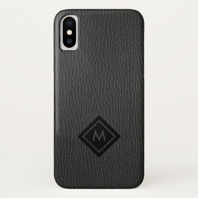 Dark-Grey Faux Leather Monogram Case-Mate iPhone Case (Back)
