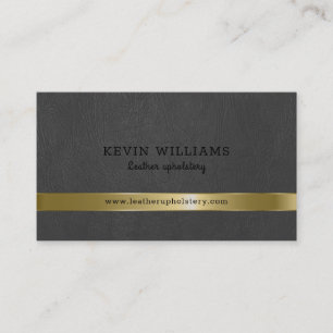 Dark-grey faux leather texture gold accent business card