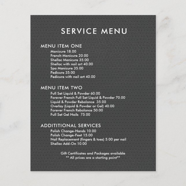 Dark-Grey Faux Vintage Leather Service Menu (Front)