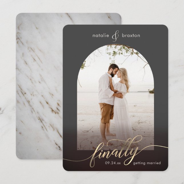 Dark Grey Finally Getting Married & Window Photo Save The Date (Front/Back)