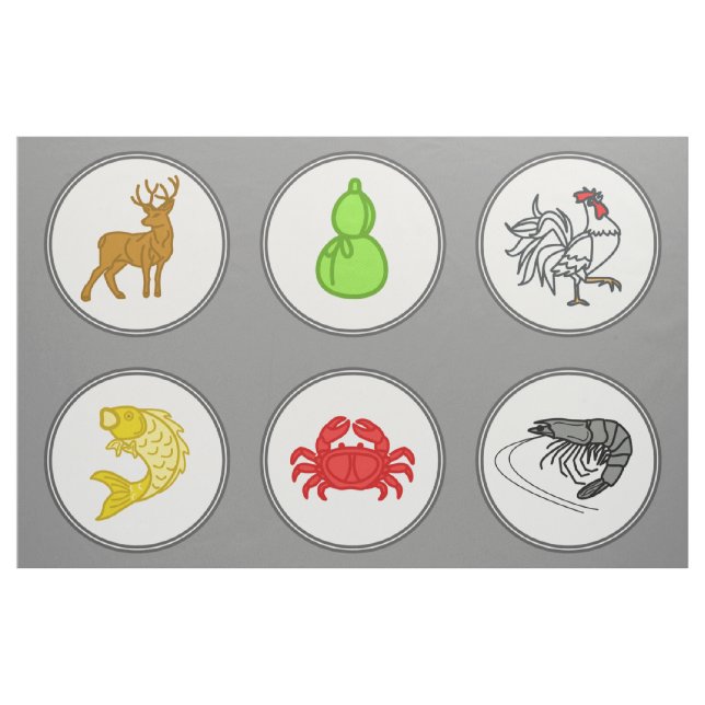 Dark Grey Fish Prawn Crab Vietnamese Dice Game Mat Fabric (Fat Quarter)