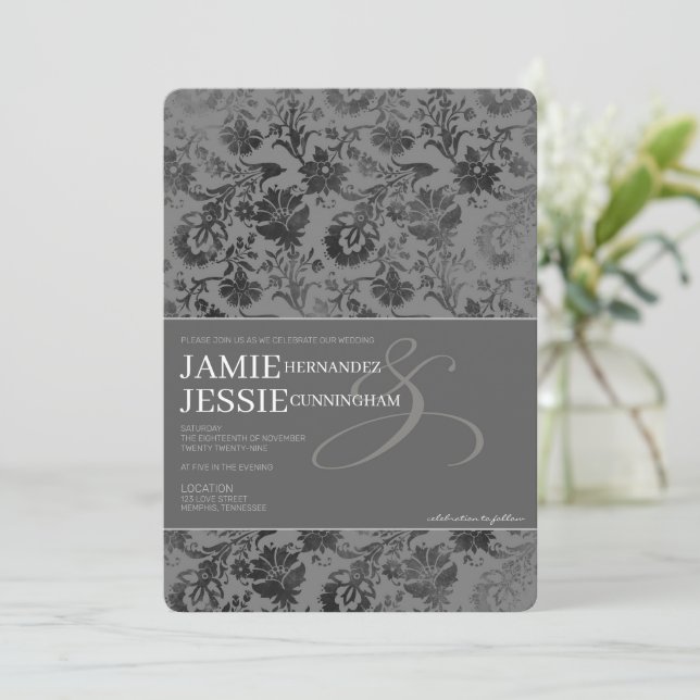 Dark Grey Floral Invitation (Standing Front)