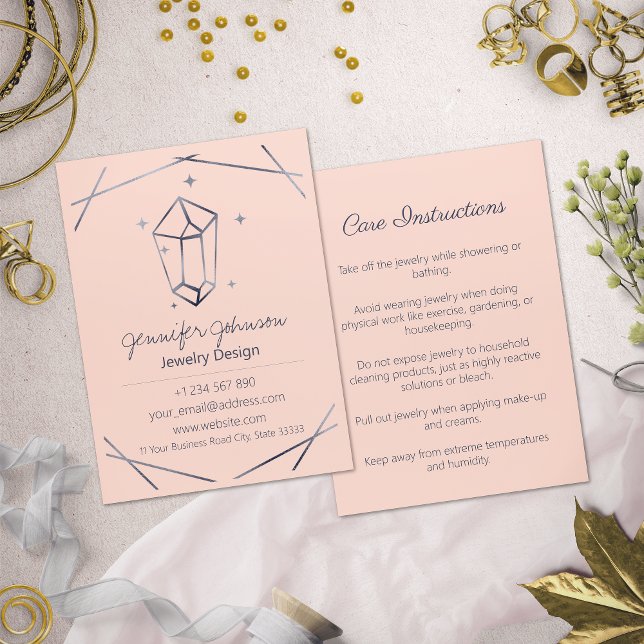 Dark Grey Foil Jewellery Care Pink Business Card (Creator Uploaded)