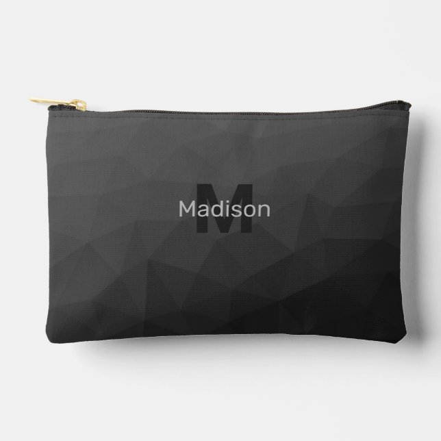 Dark Grey geometric mesh pattern Monogram Accessory Pouch (Front)