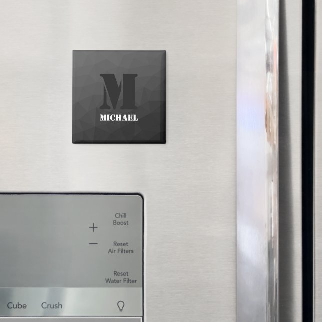 Dark grey geometric mesh pattern Monogram Magnet (In Situ (Fridge))