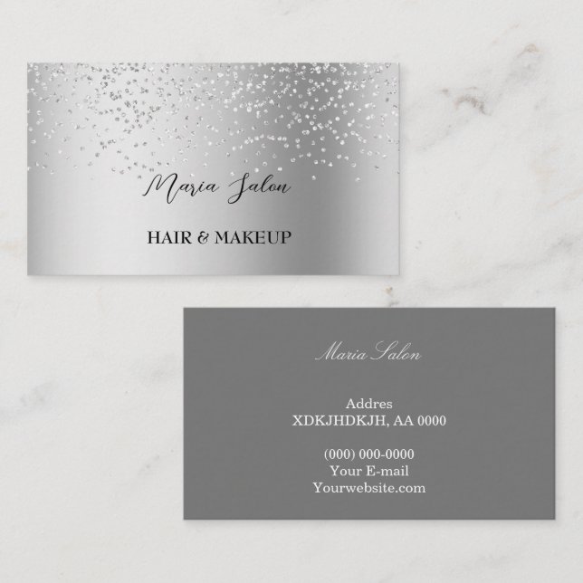 Dark Grey  glitter Silver watercolor Business Card (Front/Back)
