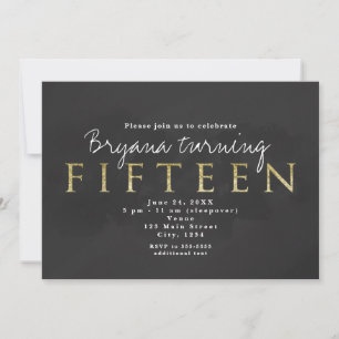 Dark Grey & Gold 15TH 15 Birthday Party Invitation
