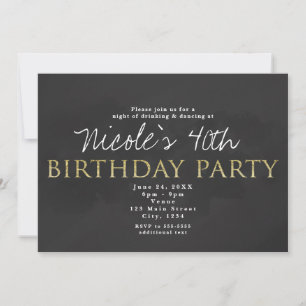 Dark Grey & Gold Birthday Party Invitations