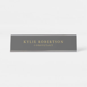 Dark Grey Gold Colours Professional Trendy Modern Desk Name Plate