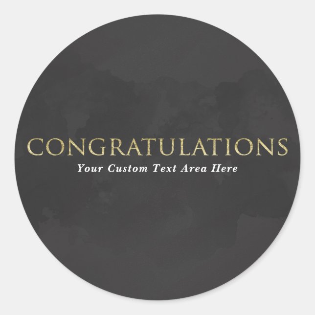 Dark Grey & Gold CONGRATULATIONS Personalised Classic Round Sticker (Front)