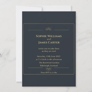 Dark Grey Gold Sunburst Art Deco Wedding Invitatio Invitation