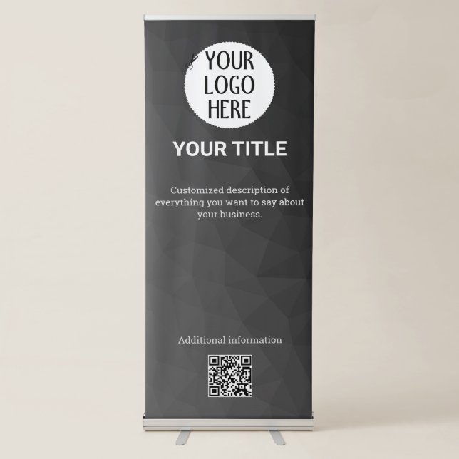 Dark grey gradient geometric mesh Custom logo text Retractable Banner (Front)