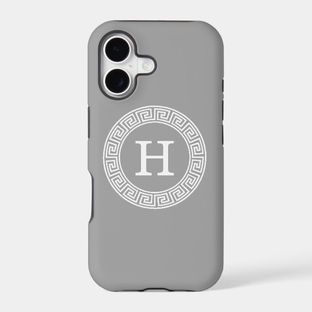 Dark Grey Greek Key Rnd Frame Initial Monogram (Back)