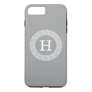 Dark Grey Greek Key Rnd Frame Initial Monogram iPhone 8 Plus/7 Plus Case