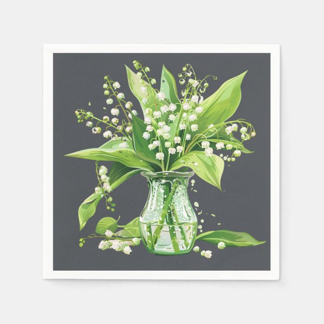 Dark Grey Green Lily of the Valley Shower Napkin (Front)
