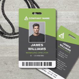 Dark Grey Green Minimalist Modern Barcode Name ID ID Badge