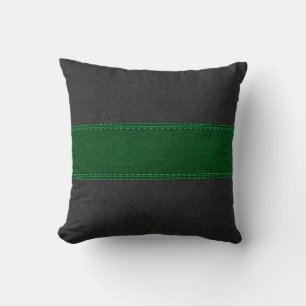 Dark-grey & Green Stitched Leather Print Cushion