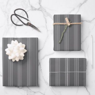 Dark Grey & Grey Stripes Wrapping Paper Sheet
