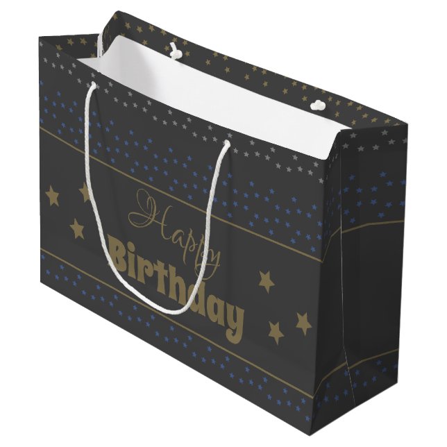 Dark Grey Happy Birthday Gift Bag With Stars (Front Angled)