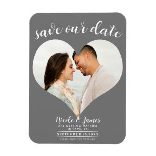 Dark Grey Heart Photo Wedding Save the Date Magnet