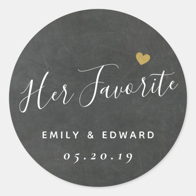 Dark Grey Her Favourite Wedding Favour Classic Round Sticker (Front)
