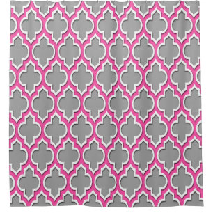 Dark Grey Hot Pink White XL Moroccan #4DS Shower Curtain