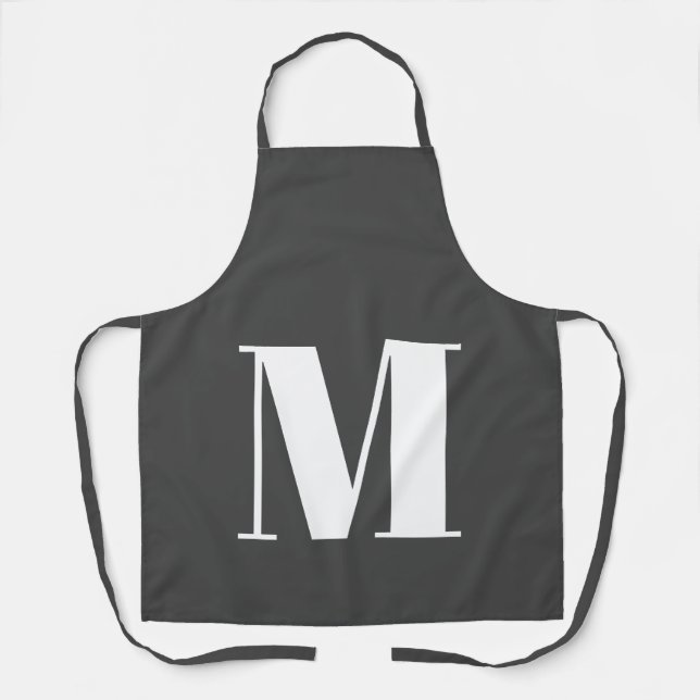 Dark Grey Initial Letter Monogram Modern Apron (Front)