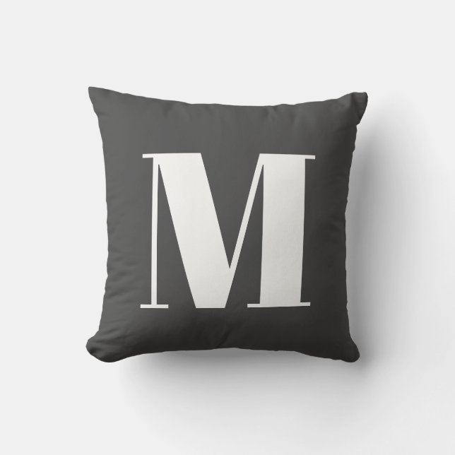 Dark Grey Initial Letter Monogram Modern Cushion (Front)