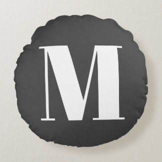 Dark Grey Initial Letter Monogram Modern Round Cushion