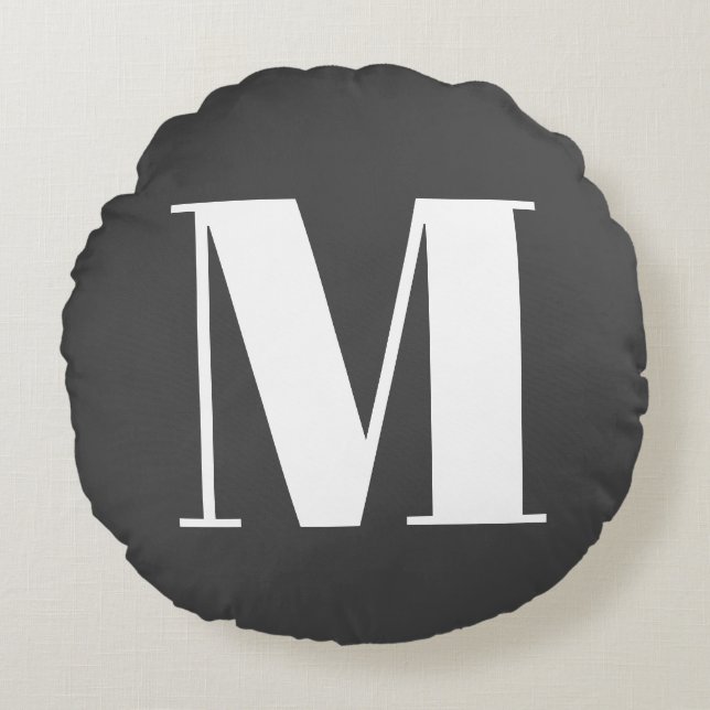 Dark Grey Initial Letter Monogram Modern Round Cushion (Front)