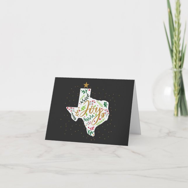 Dark Grey Joy Holiday Leaves Texas Shape Photo Card (Front)