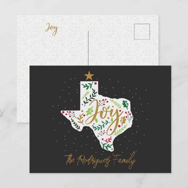 Dark Grey Joy Holiday Leaves Texas Shape Postcard (Front/Back)